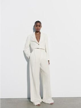 Zara LINEN BLEND FULL LENGTH PANTS